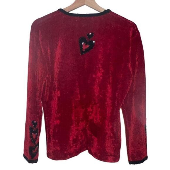 That Sweater Red Beaded with Hearts Button Up Sweater Cardigan Size M - Picture 2 of 16